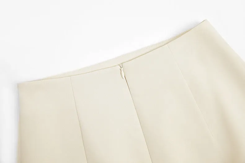 High Waist Split Hem Tailored Trousers in Cream