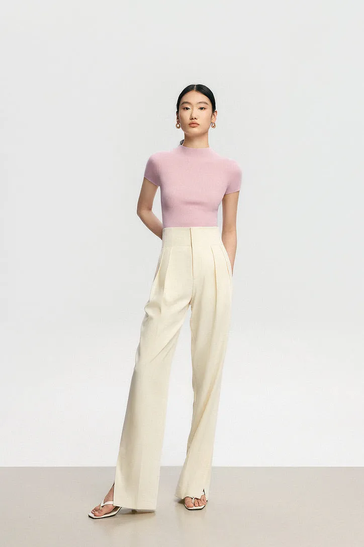 High Waist Split Hem Tailored Trousers in Cream