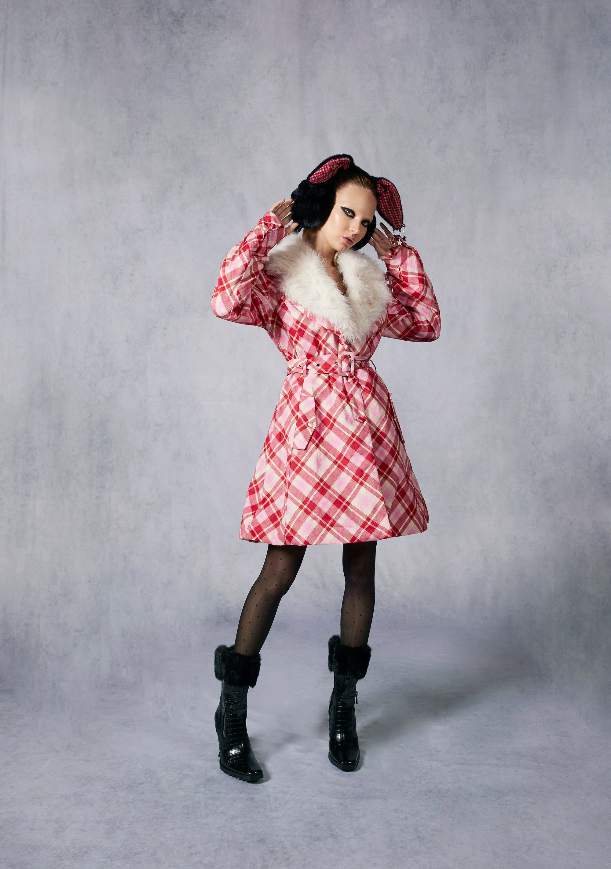 Holiday Party Plaid Trench Coat