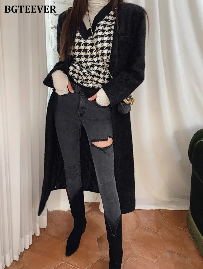 Irregular Ripped Holes Women Pencil Denim Jeans Stylish High Waist Stretched