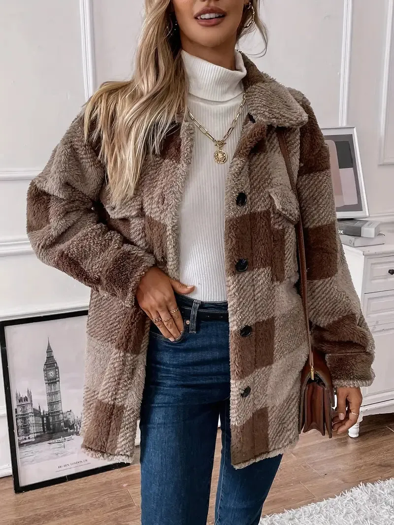 Ivyshape | Cozy Checked Fleece Jacket