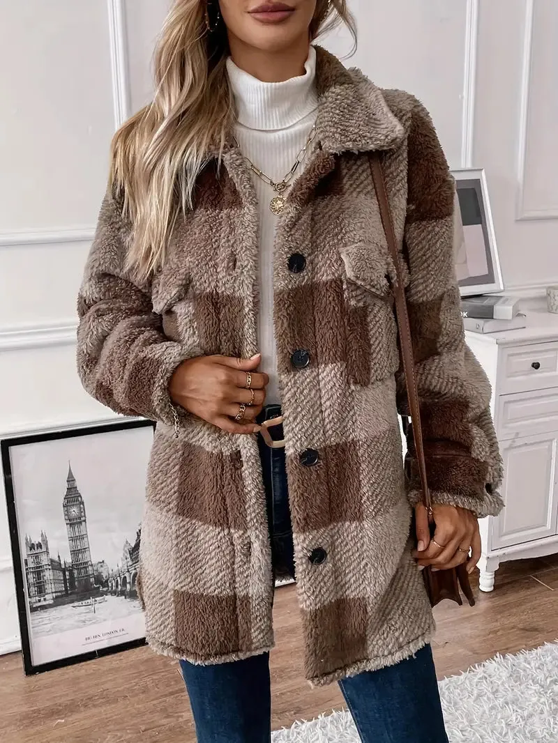Ivyshape | Cozy Checked Fleece Jacket