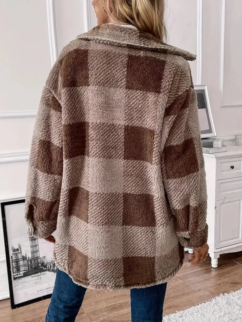 Ivyshape | Cozy Checked Fleece Jacket
