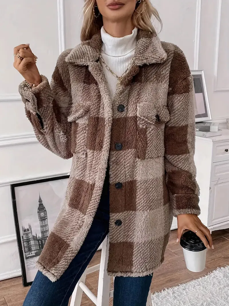 Ivyshape | Cozy Checked Fleece Jacket