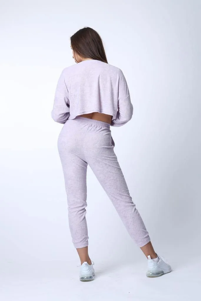 Just Chillin' Cropped Towelling Joggers in Purple
