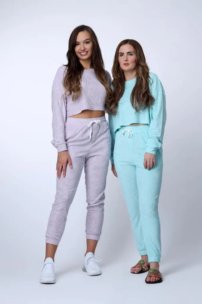Just Chillin' Cropped Towelling Joggers in Purple