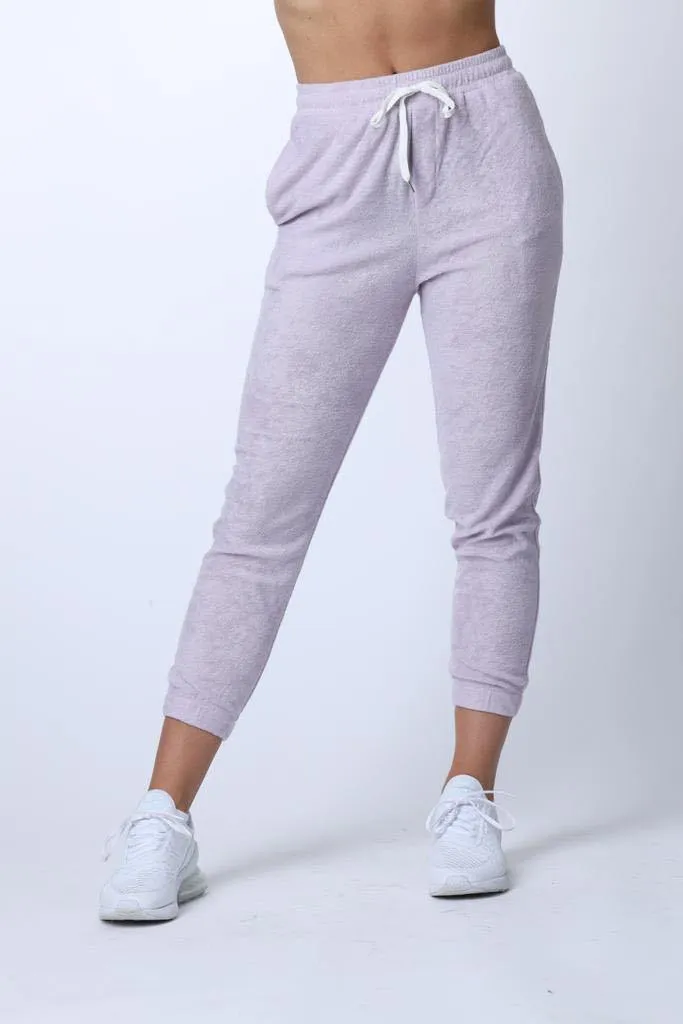 Just Chillin' Cropped Towelling Joggers in Purple