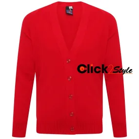 Kids Boys Girls School Uniform Knitted Cardigan V Neck Button UP Front Jumpers -Red
