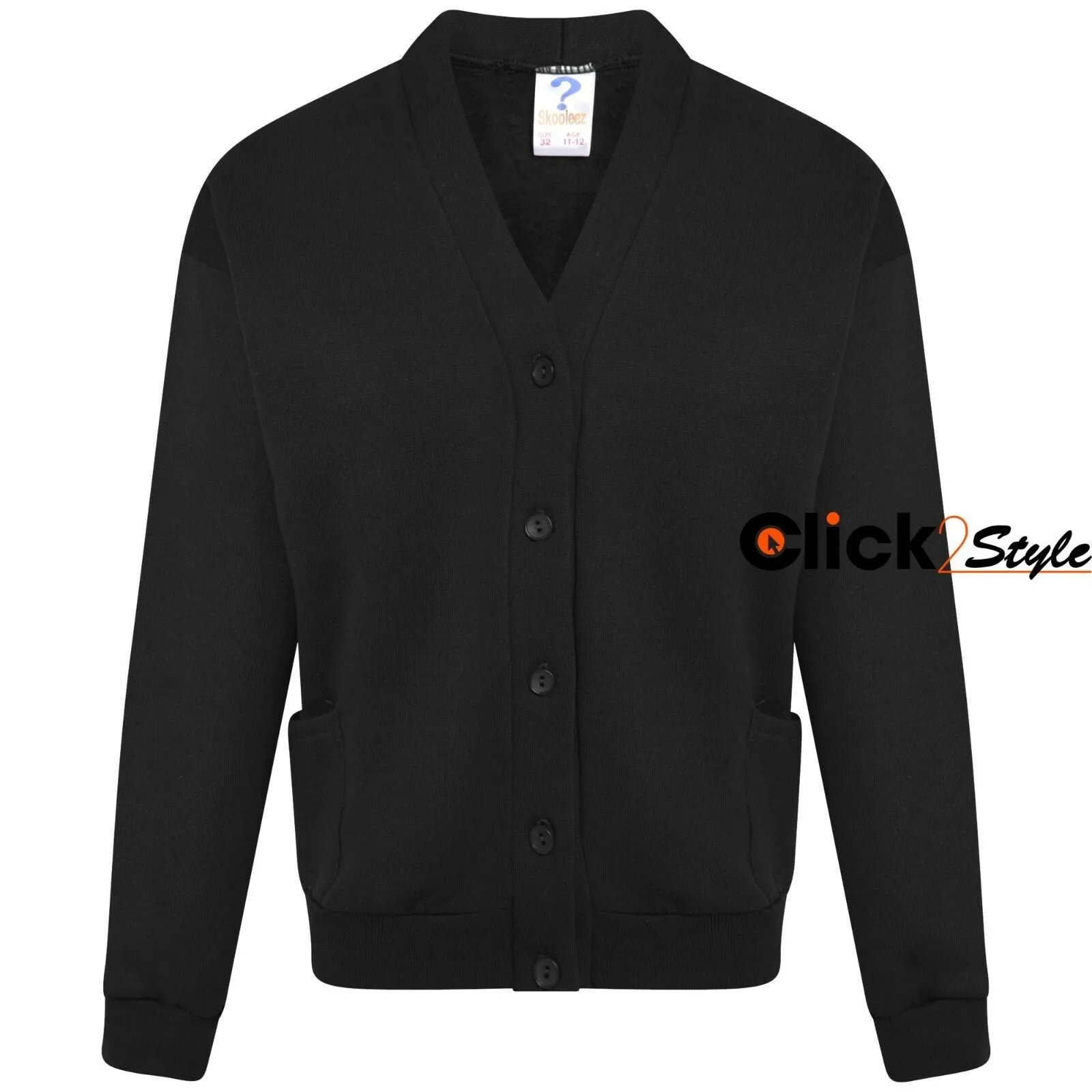 Kids Children Girls Unisex School Uniform Fleece Cardigan Button Closure Front -Black