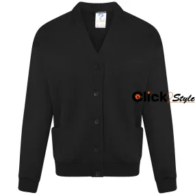 Kids Children Girls Unisex School Uniform Fleece Cardigan Button Closure Front -Black