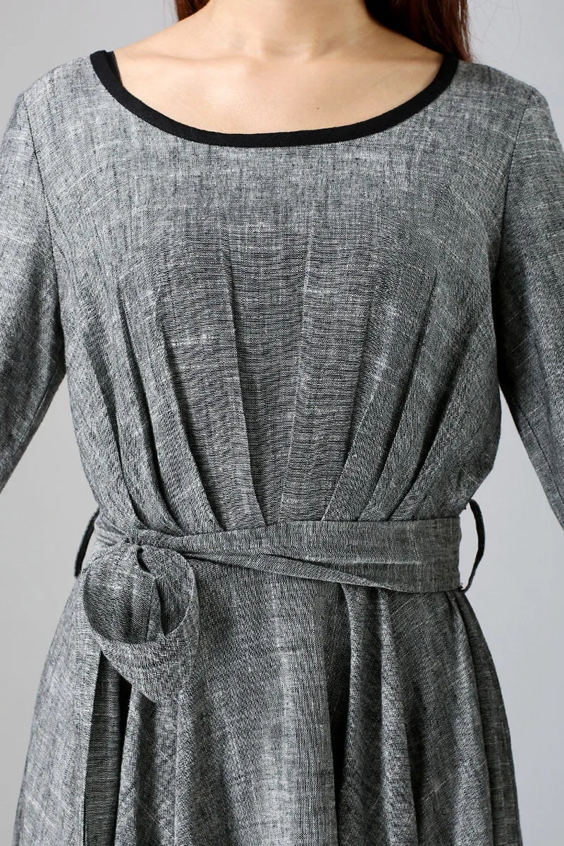Linen causal maxi women dress in gray (792)