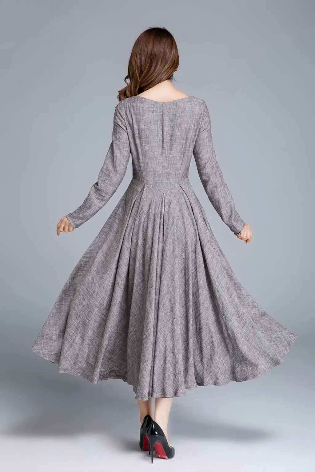 linen dress, pleated dress, women dresses, long dress 1652
