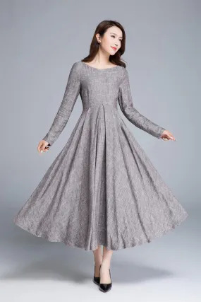 linen dress, pleated dress, women dresses, long dress 1652
