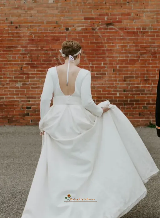 Long Sleeve Plus Size Low Back Wedding Dress