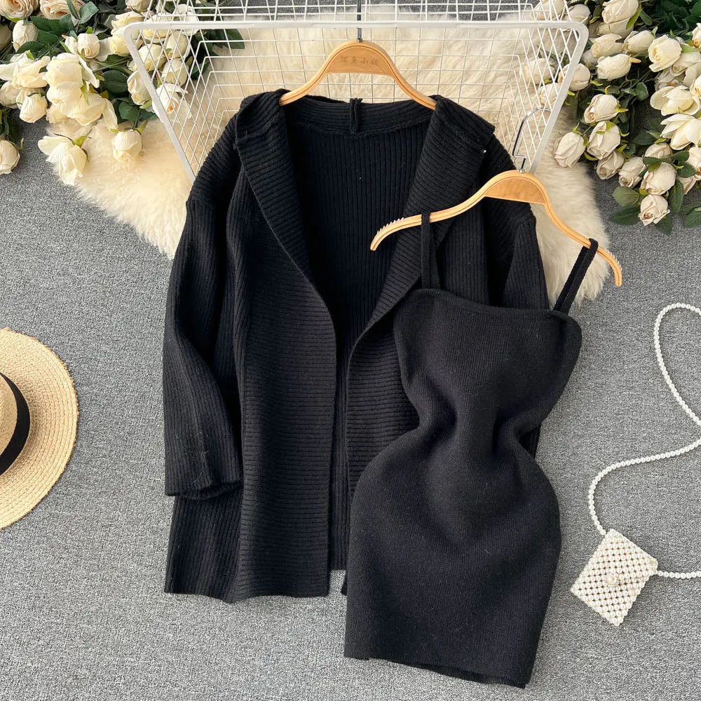 Loose-fitting Cardigan&Slip Dress Knitted 2Pcs