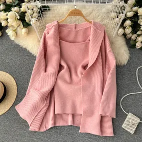 Loose-fitting Cardigan&Slip Dress Knitted 2Pcs