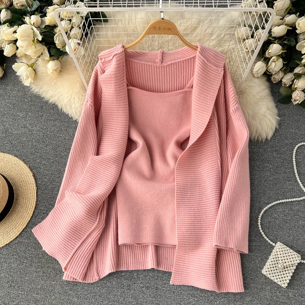 Loose-fitting Cardigan&Slip Dress Knitted 2Pcs