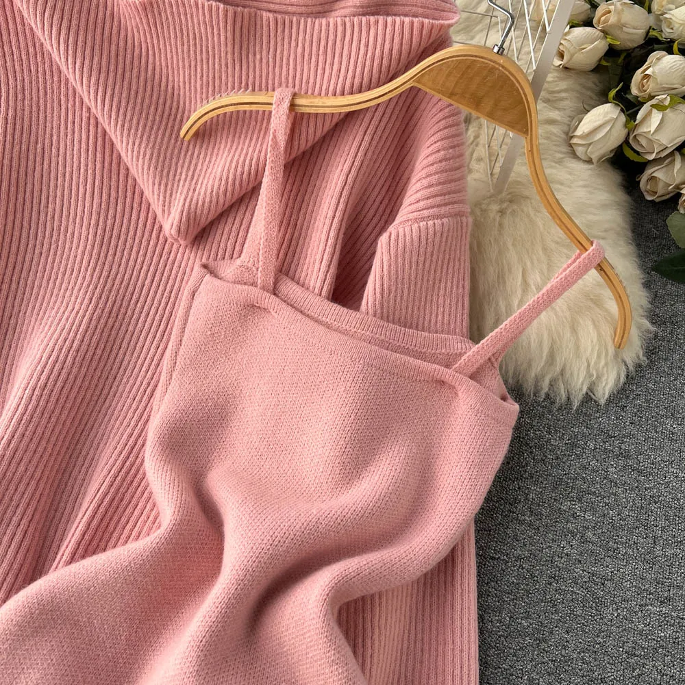 Loose-fitting Cardigan&Slip Dress Knitted 2Pcs