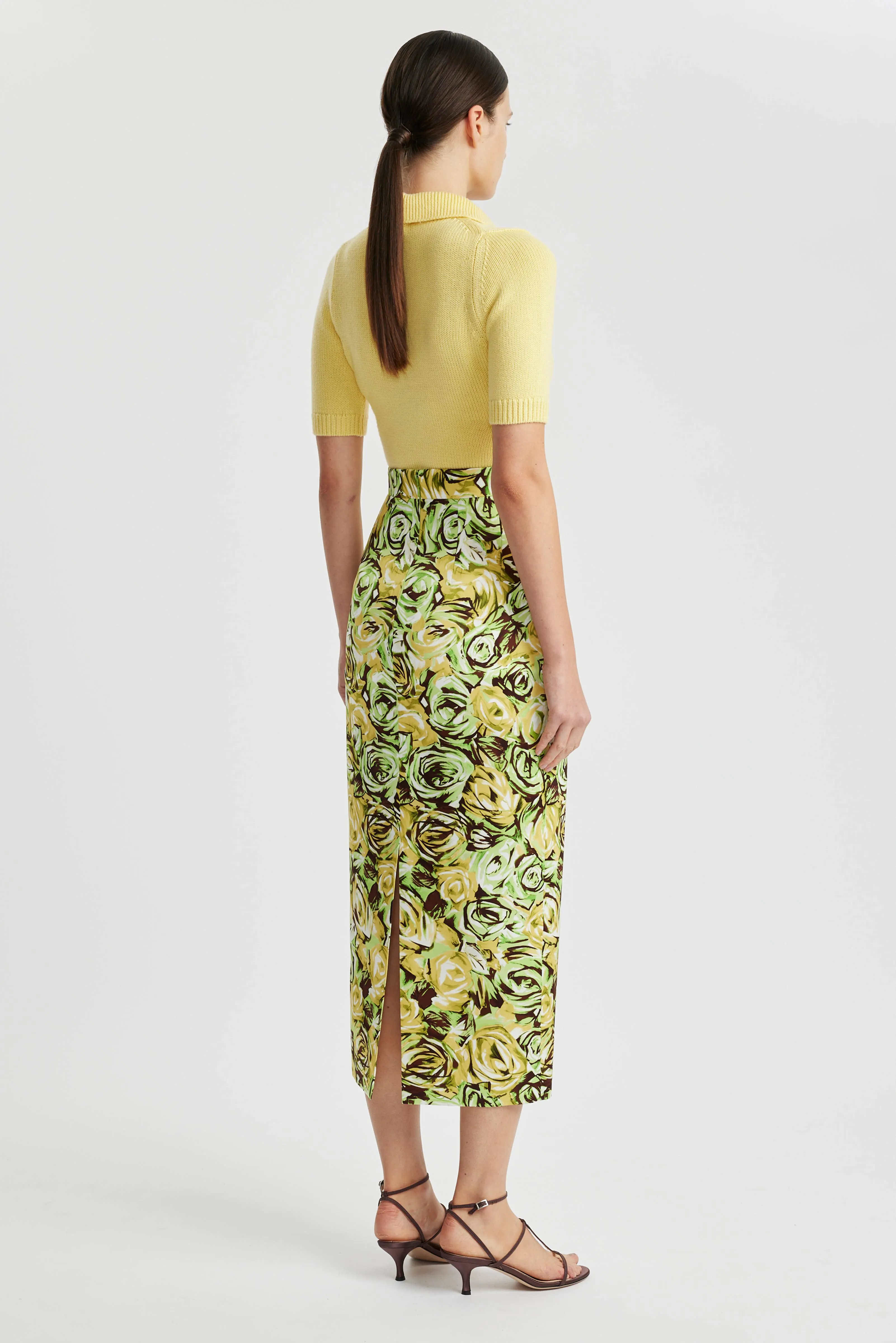 Lorelei Skirt In Abstract Roses Green & Lemon Twill