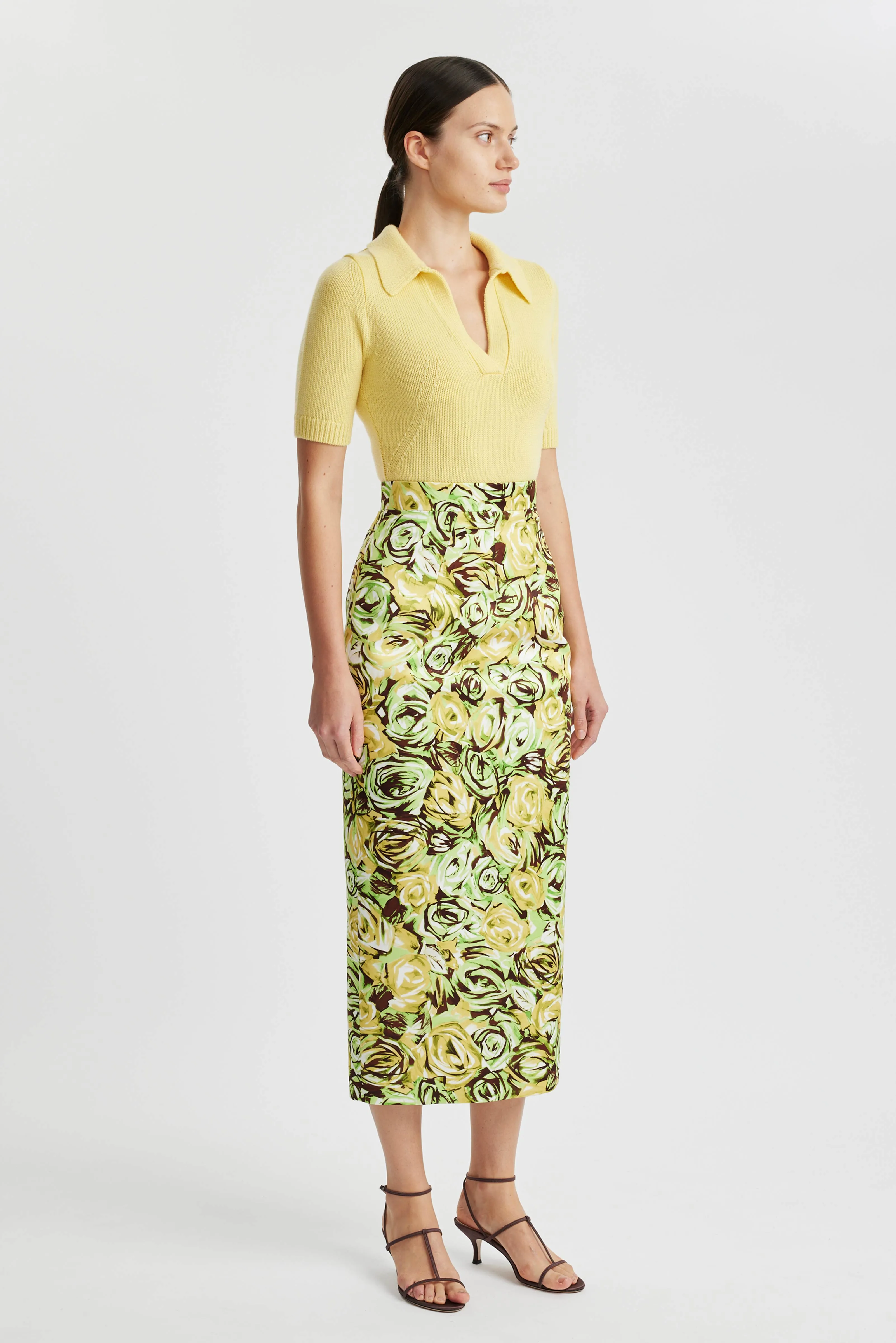 Lorelei Skirt In Abstract Roses Green & Lemon Twill