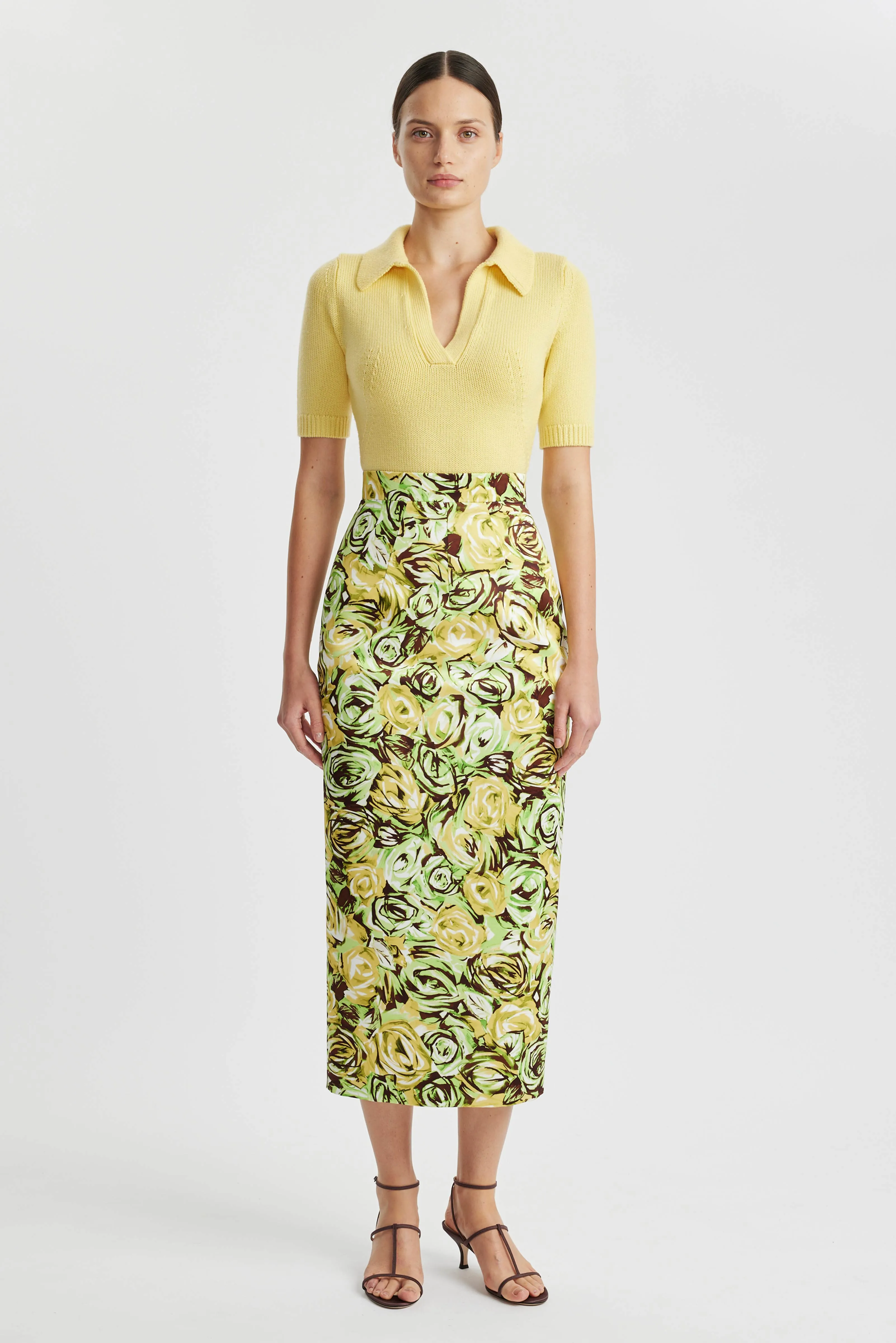 Lorelei Skirt In Abstract Roses Green & Lemon Twill