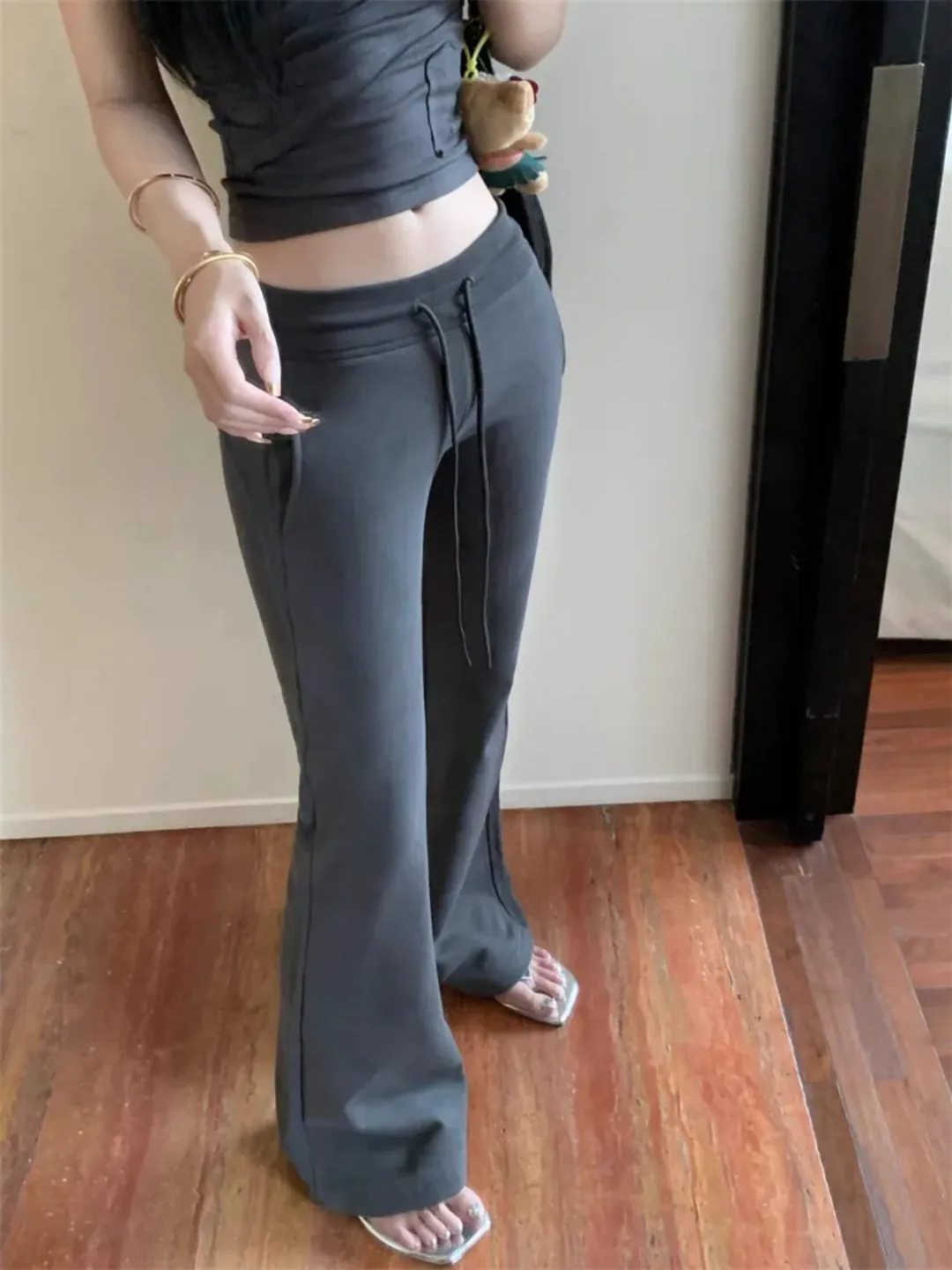 Low Rise Dark Grey Flared Sweatpants