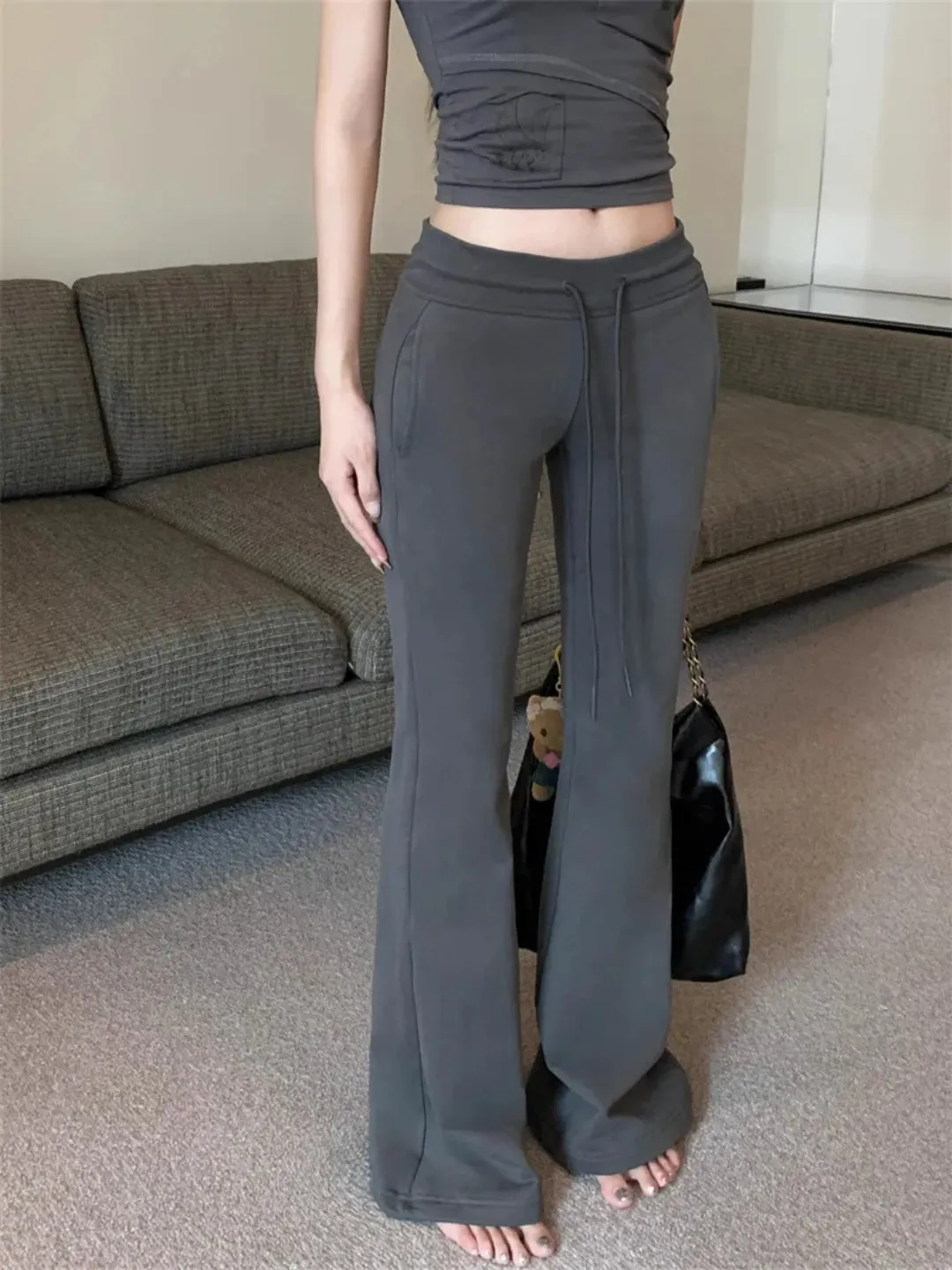 Low Rise Dark Grey Flared Sweatpants