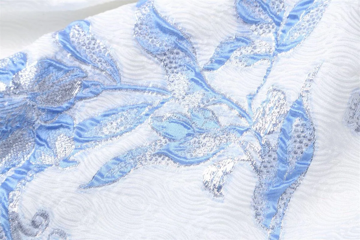Luxury heavy embroidery jacquard elegant white fairy summer long wedding guest dress - Jinu