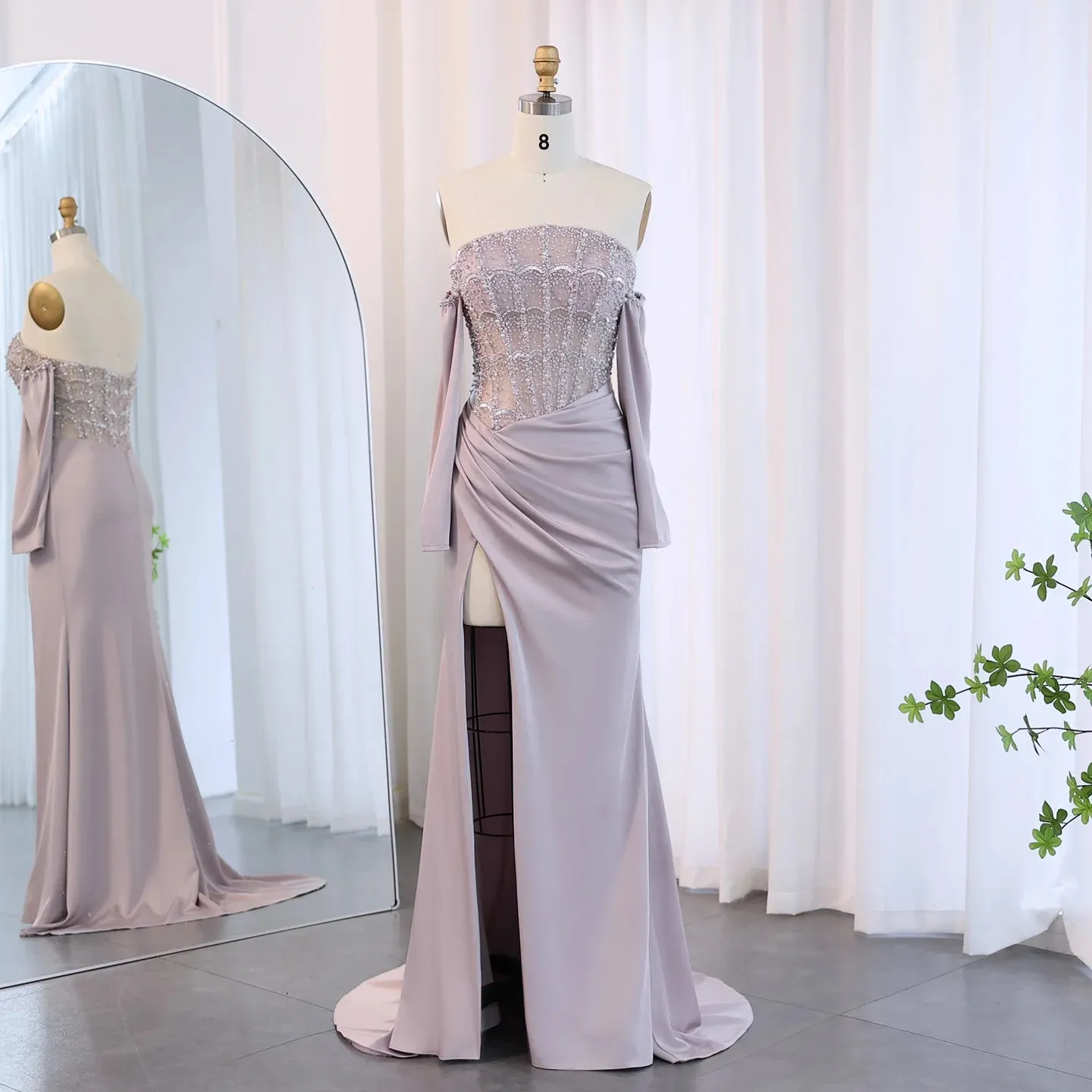 Luxury Sexy Scalloped High Slit White Evening Dress