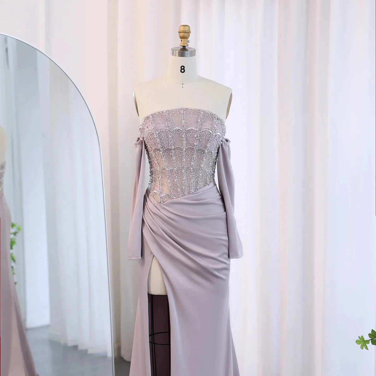 Luxury Sexy Scalloped High Slit White Evening Dress