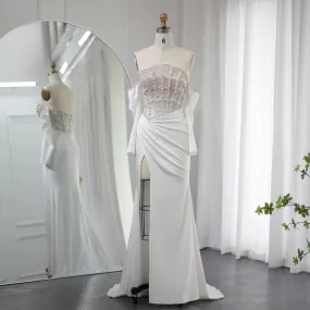 Luxury Sexy Scalloped High Slit White Evening Dress