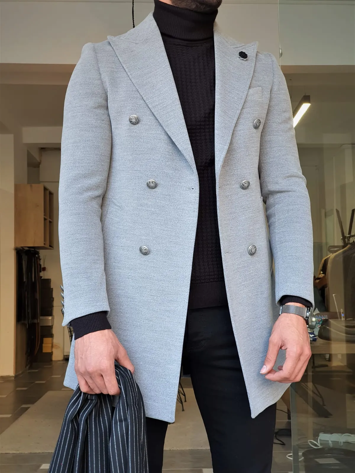 Mason Slim Fit Special Edition Double Breast Gray Woolen Coat ( Available in 4 Colors)