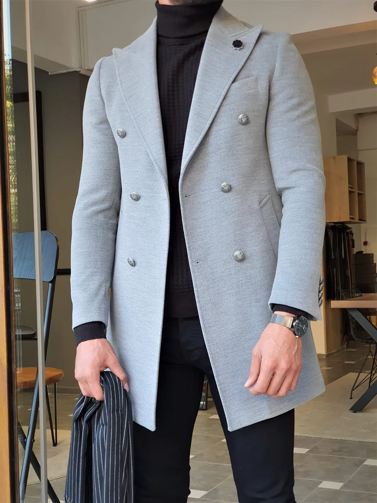 Mason Slim Fit Special Edition Double Breast Gray Woolen Coat ( Available in 4 Colors)