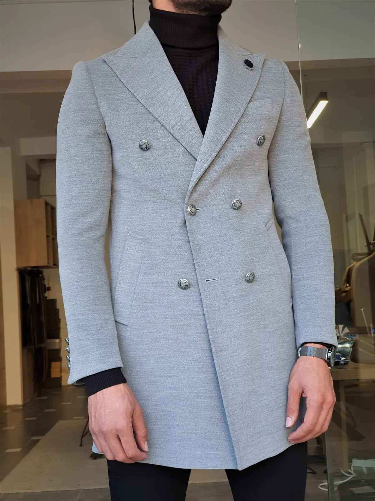 Mason Slim Fit Special Edition Double Breast Gray Woolen Coat ( Available in 4 Colors)