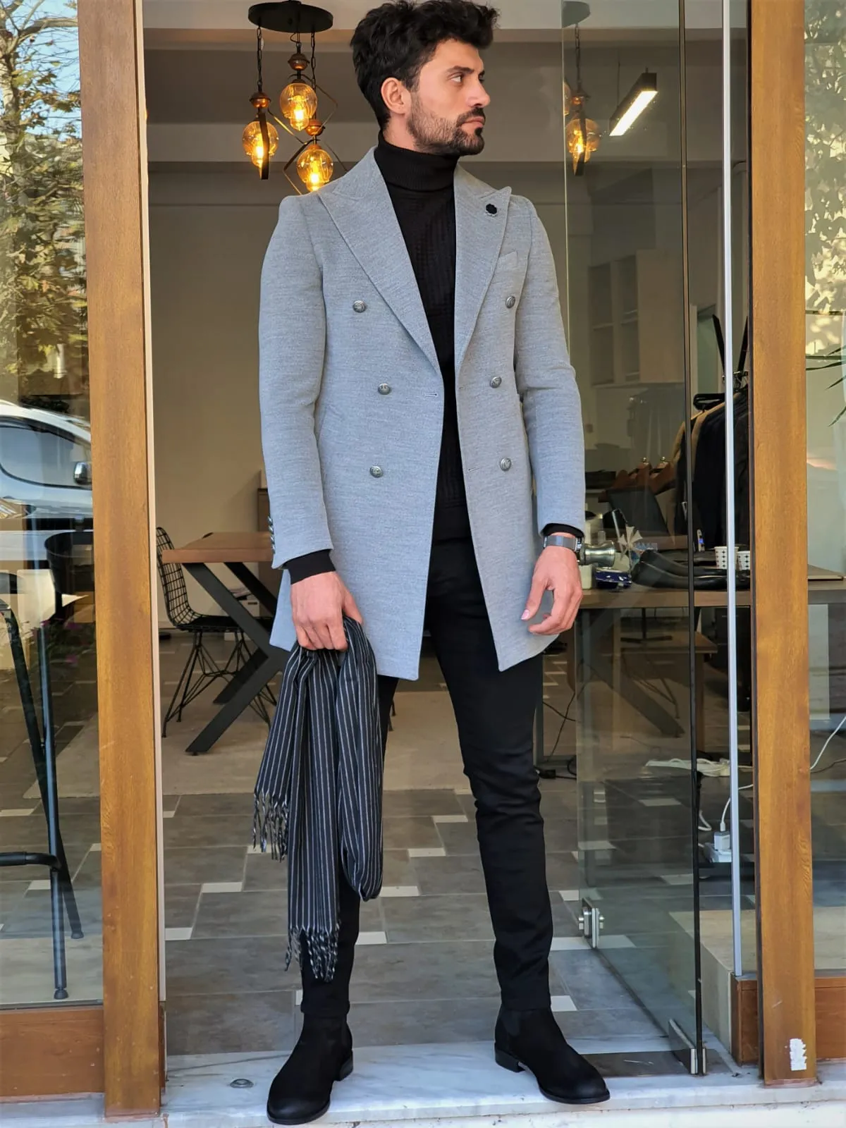 Mason Slim Fit Special Edition Double Breast Gray Woolen Coat ( Available in 4 Colors)
