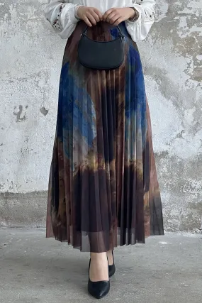 MDS Women Batik Pattern Lined Tulle Skirt - Blue - Amsterdam