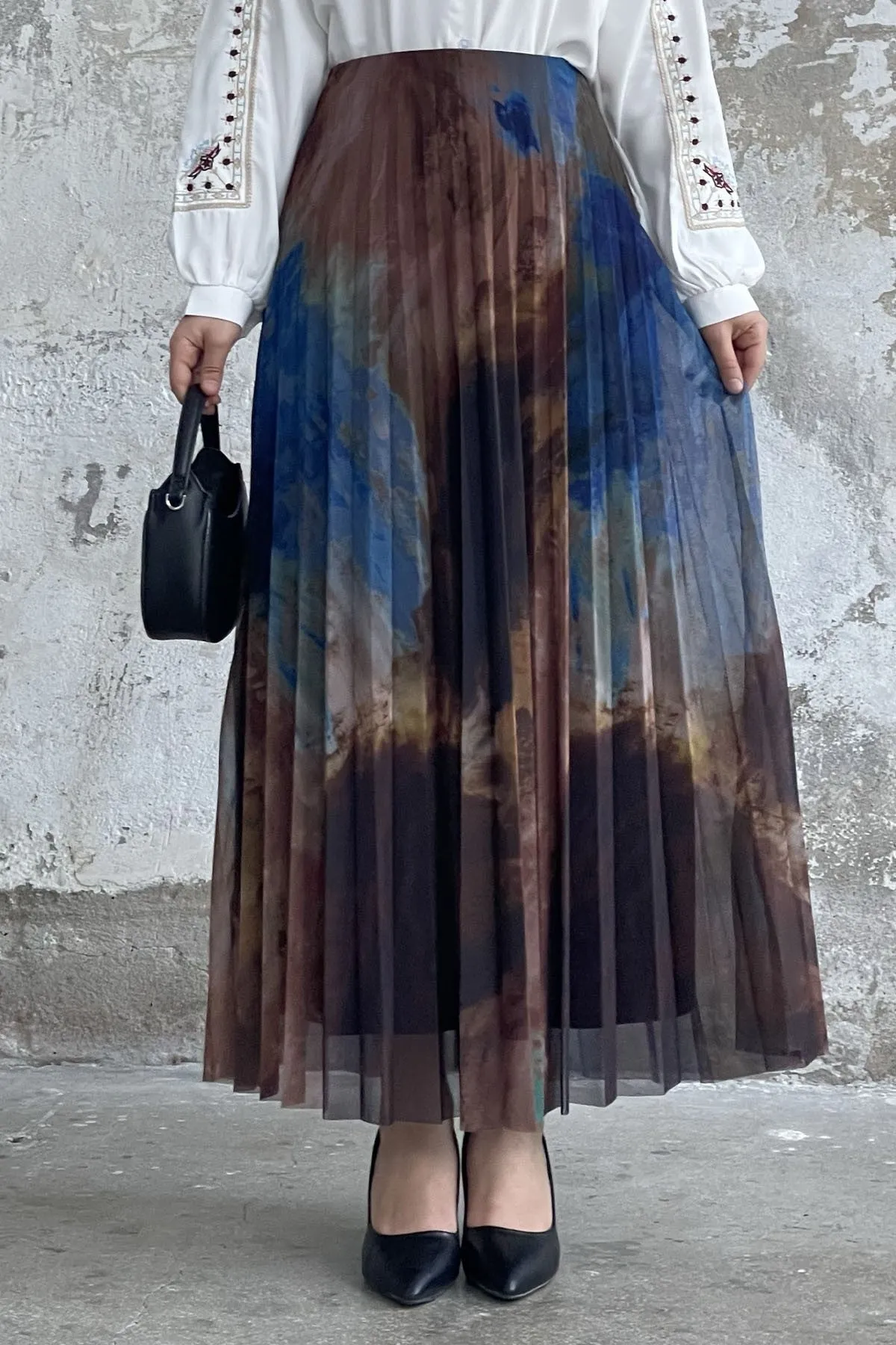 MDS Women Batik Pattern Lined Tulle Skirt - Blue - Amsterdam