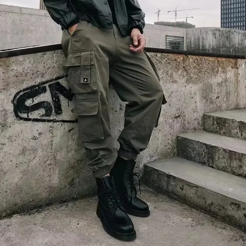 Men's Multi-Pocket Cargo Pants – Korean Style Techwear Biker Trousers for Autumn