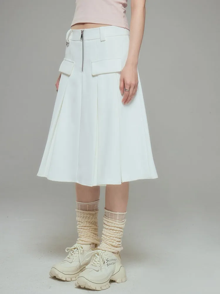 Middle Zipper Pleated Skirt