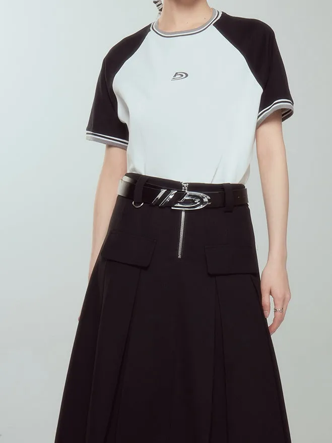 Middle Zipper Pleated Skirt