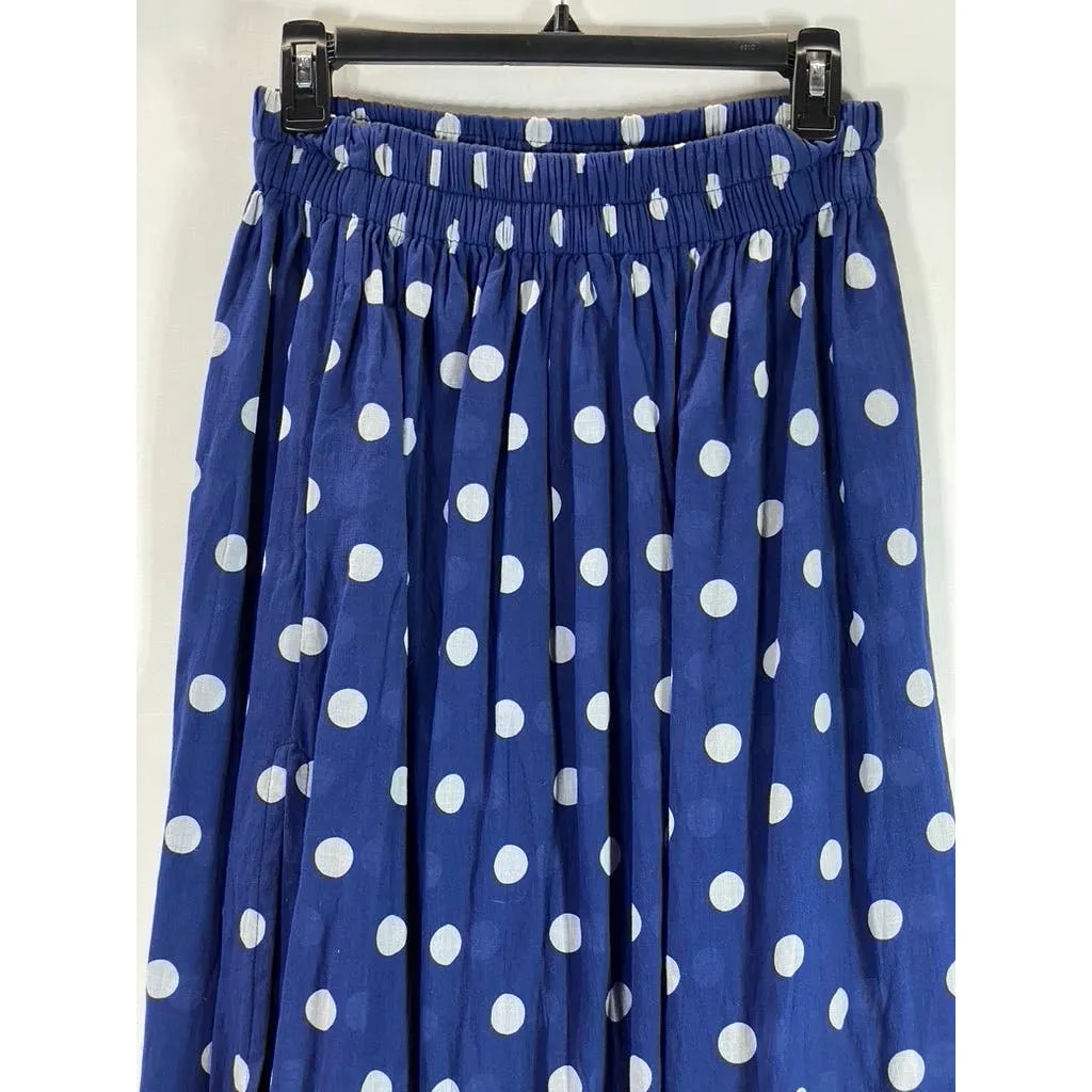 MIKOH Women's Delia Navy Polka Dot Maxi High Slit Elastic Waist Skirt SZ 2