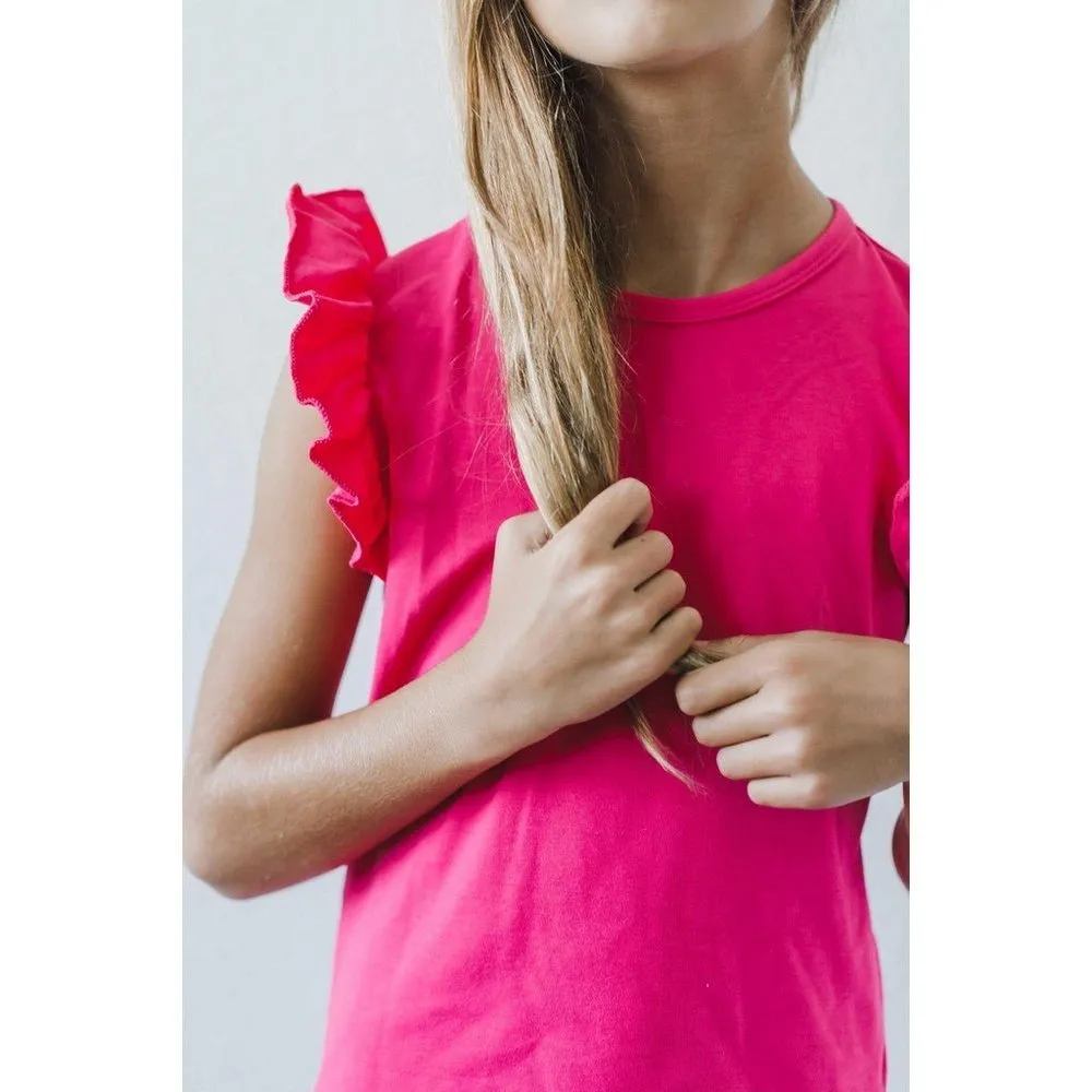 Mila & Rose Hot Pink Ruffle Tee and Follow the Rainbow Skirt Set