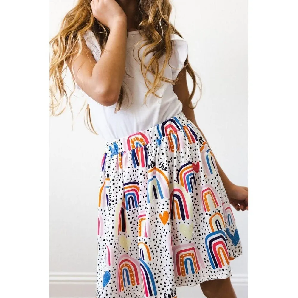 Mila & Rose Hot Pink Ruffle Tee and Follow the Rainbow Skirt Set
