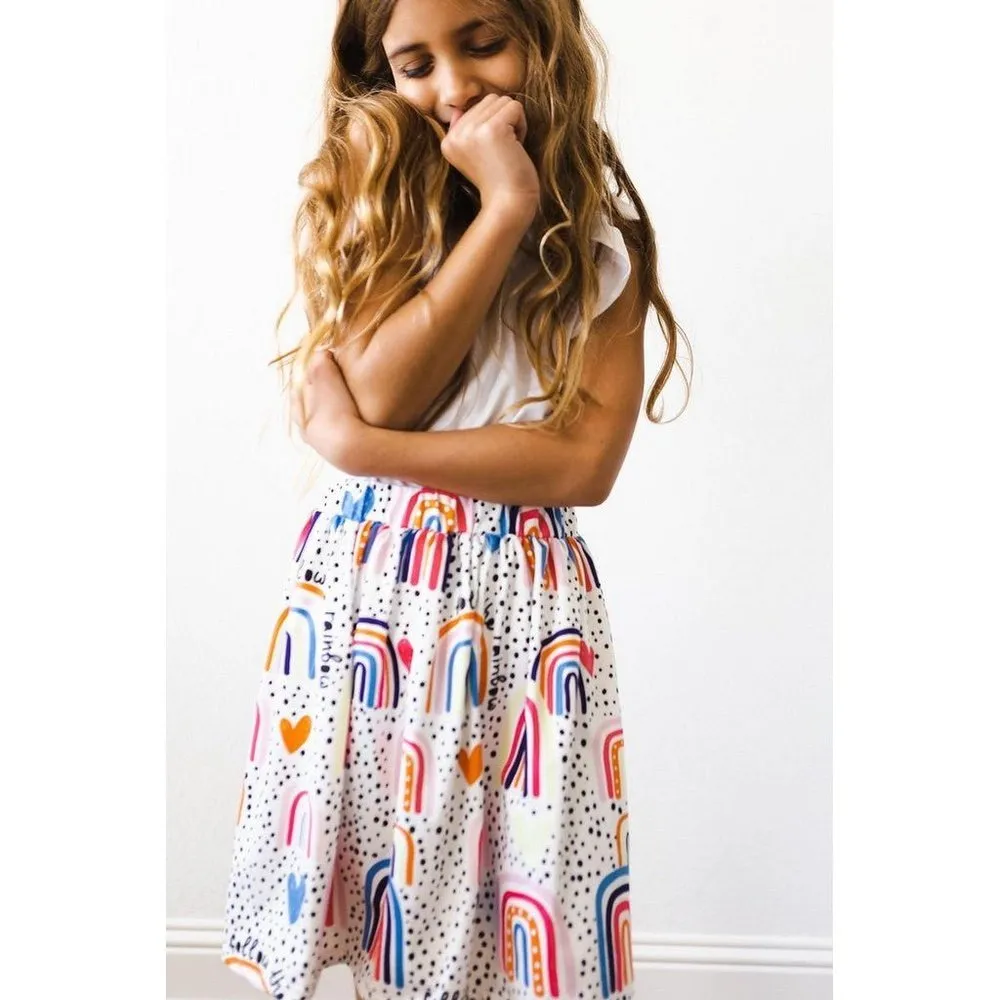 Mila & Rose Hot Pink Ruffle Tee and Follow the Rainbow Skirt Set