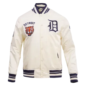 MLB DETROIT TIGERS RETRO CLASSIC MEN'S RIB SATIN JACKET (EGGSHELL/ MIDNIGHT NAVY)