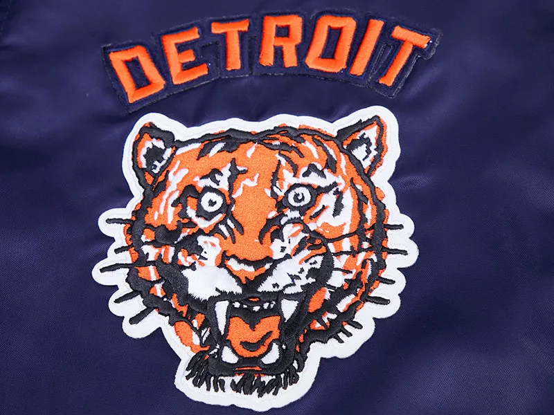 MLB DETROIT TIGERS RETRO CLASSIC MEN'S RIB SATIN JACKET (MIDNIGHT NAVY/ORANGE/MIDNIGHT NAVY)