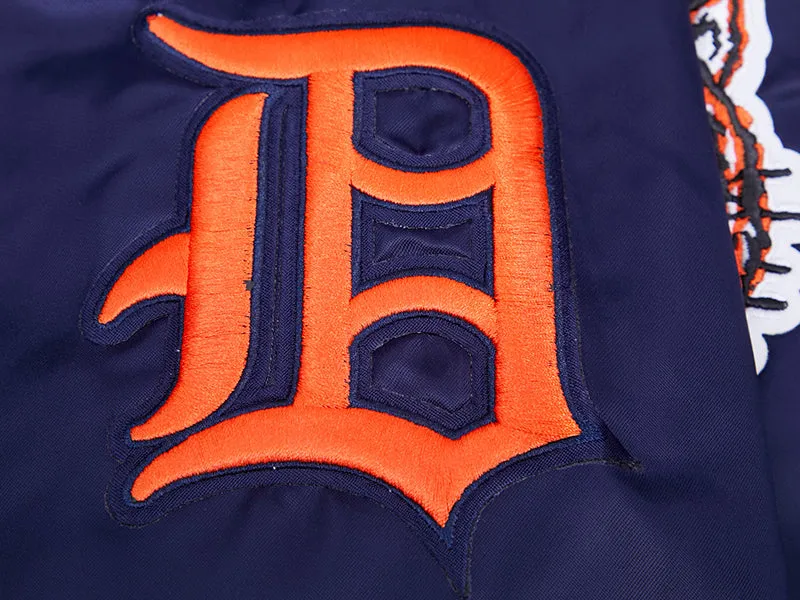 MLB DETROIT TIGERS RETRO CLASSIC MEN'S RIB SATIN JACKET (MIDNIGHT NAVY/ORANGE/MIDNIGHT NAVY)