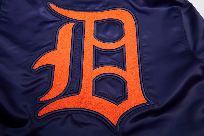 MLB DETROIT TIGERS RETRO CLASSIC MEN'S RIB SATIN JACKET (MIDNIGHT NAVY/ORANGE/MIDNIGHT NAVY)