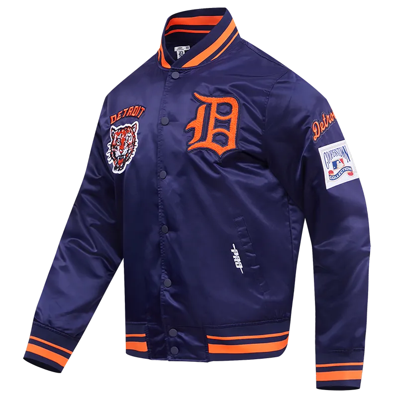 MLB DETROIT TIGERS RETRO CLASSIC MEN'S RIB SATIN JACKET (MIDNIGHT NAVY/ORANGE/MIDNIGHT NAVY)