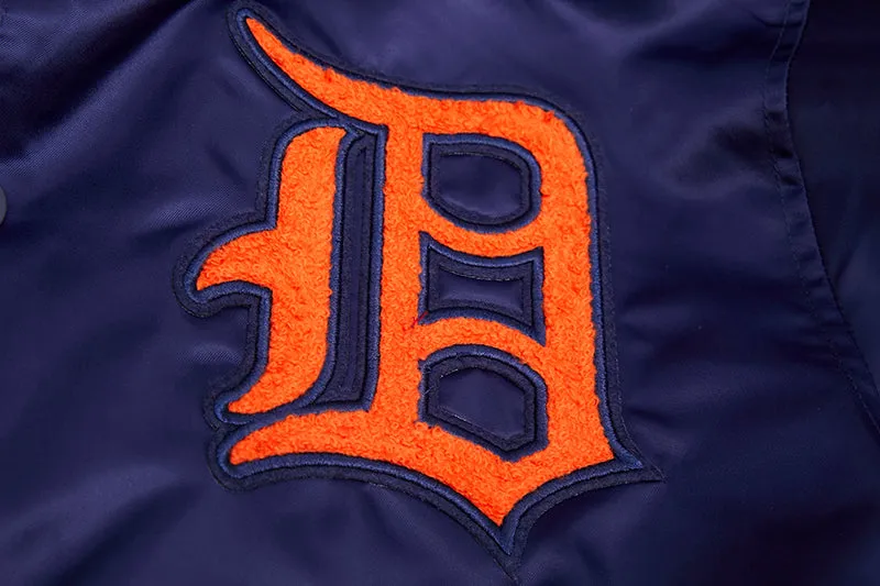 MLB DETROIT TIGERS RETRO CLASSIC MEN'S RIB SATIN JACKET (MIDNIGHT NAVY/ORANGE/MIDNIGHT NAVY)